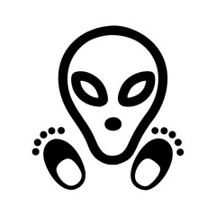 Fototapeta premium Alien footprint icon with three-toed print and extraterrestrial face 