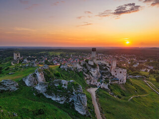 The ruins of the castle in Olsztyn near Czestochowa in the light of the setting sun. Poland