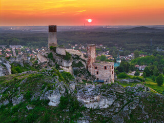 The ruins of the castle in Olsztyn near Czestochowa in the light of the setting sun. Poland