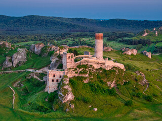 The ruins of the castle in Olsztyn near Czestochowa in the light of the setting sun. Poland