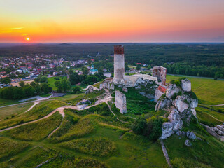The ruins of the castle in Olsztyn near Czestochowa in the light of the setting sun. Poland
