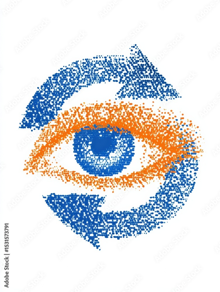 Poster pixelated eye icon transforming into sharp symbol for digital recovery concept showcasing regenerati