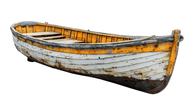 Old wooden fishing boat isolated on transparent background