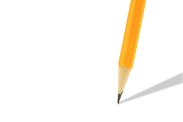 Yellow wooden pencil isolated on transparent background with shadow and copy space. Stock photo.