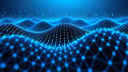Abstract Digital Waveforms Futuristic Technology Background with Glowing Nodes and Connections