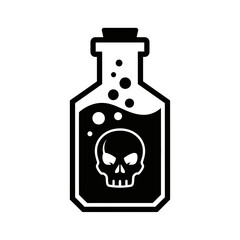 Vector icon of a Halloween potion bottle with skull and bubbles