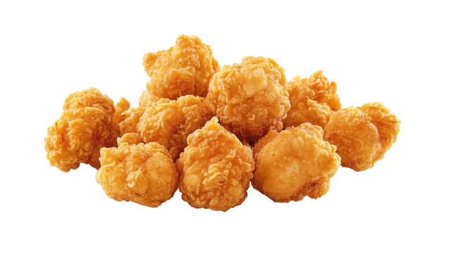 Delicious crispy fried chicken popcorn on transparent background