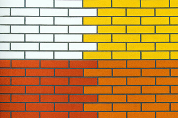 Brick wall background with four different colored zones. Concept of choice. Space for text.
