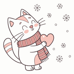 Cheerful Cat illustration Cozy winter SVG (holding a heart)