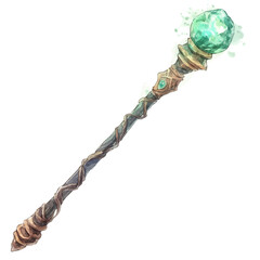 Magic Staff, watercolor vector, isolated on a white background.