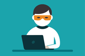 Anonymous hacker working on laptop computer cybersecurity