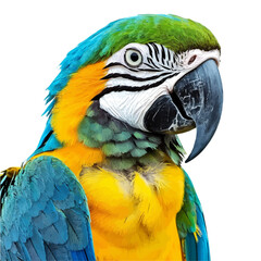 Macaw Close Up, watercolor clipart vector, isolated on a white background.