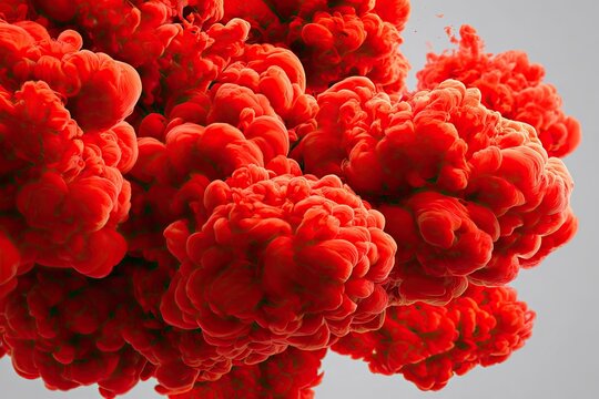 Vibrant red ink clouds against light gray