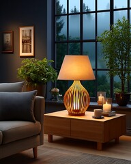 Natural decor with soft glowing lamp high resolution picture