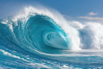 Powerful turquoise wave crashing
