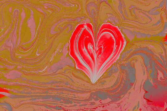 Naklejki Abstract Ebru marbling effect pattern in the shape of a heart