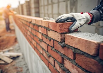 Bricklaying construction wall building masonry worker bricklayer home improvement project outdoor work