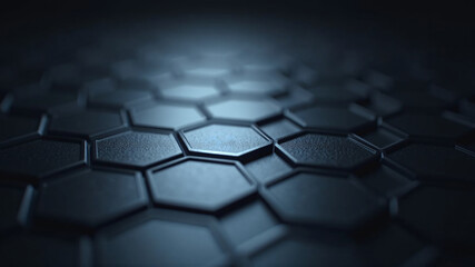 Minimalist hexagonal matte pattern with subtle blue energy glow
