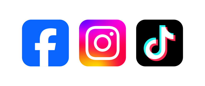 Facebook logo icon. Instagram logo icon. Tiktok logo icon. social media icons button. social networking logos collection set