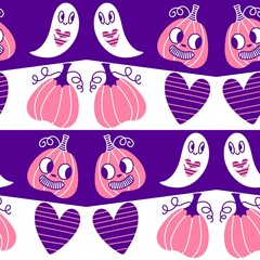 Halloween ghost seamless cute cartoon pattern for wrapping paper and fabrics