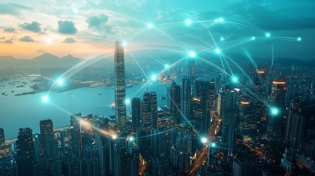 network, city, communication, society, dx, digital transformation, iot, future, data, information, buildings, system, construction, infrastructure, radio wave, line, internet, online, web, 5g, 6g, con