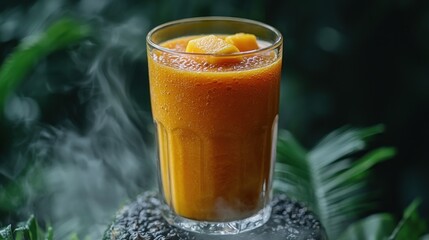 Frothy mango smoothie in glass