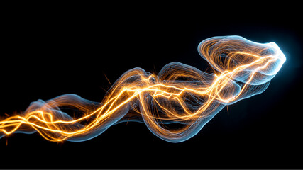 Abstract glowing lines of energy flowing across a black background with sparks and light trails