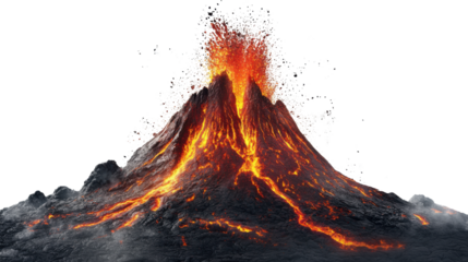 burning fire in the mountains on white background