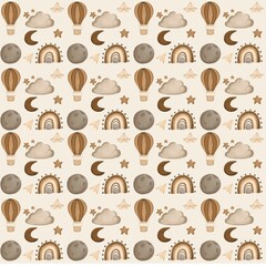 seamless pattern with boho theme illustration for baby kids children room