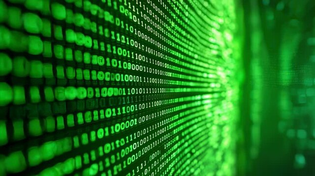 Abstract green binary code stream background for technology and data concepts