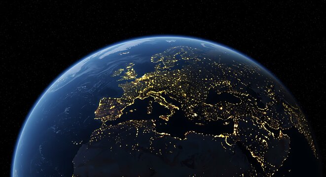 Europe at night from space earth lights city lights continent countries europe view from space photo
