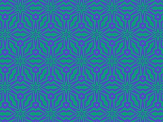 Seamless geometric pattern with vibrant teal and purple star shapes, ideal for textile designs, wallpapers, and modern branding.