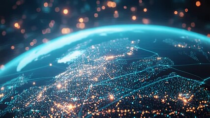 Global network visualization with glowing connections and digital earth - Powered by Adobe