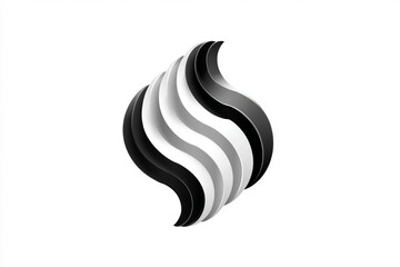 Abstract swirling shape with black gray and white colors on a plain white background in a studio shot