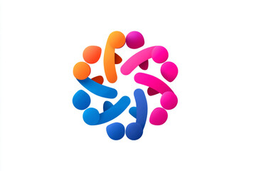 Abstract colorful design with rounded shapes arranged in a circular pattern on white background