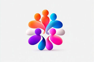 Abstract colorful figures arranged in a circle on a white background creating a sense of unity