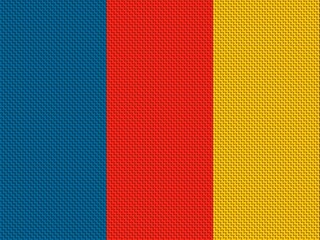 Fototapeta premium Abstract textured background with three vertical stripes in blue, red, and yellow, resembling a woven fabric or textile pattern.