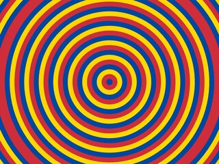 Vibrant abstract background featuring concentric circles in red, yellow, and blue, creating a playful and eye-catching design.