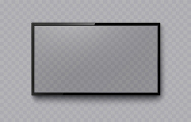 Screen or photo frame isolated on transparent background. Black flat led computer monitor, tablet display. Vector blank lcd, plasma TV mockup