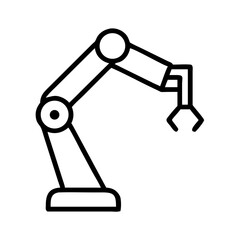 Industrial robotic arm with gripping claw in simplified design  