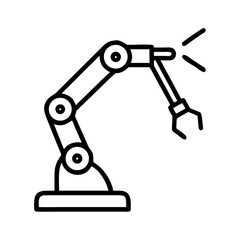 Industrial robotic arm with gripper in line art style  