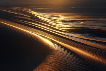 Golden sand dunes reflecting sunset light