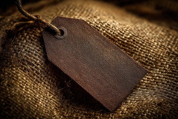 Rustic brown tag on burlap