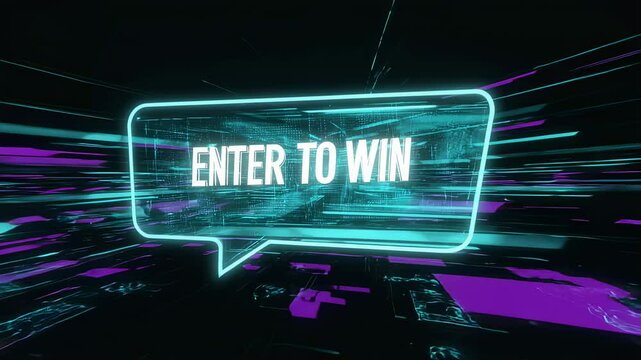 Enter to Win promo with neon speech bubble and abstract background