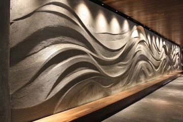 Wave-patterned concrete wall in an interior space