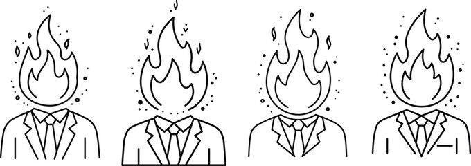Burnout Concept Illustration – Businessman with Flaming Head Symbolizing Stress and Exhaustion

