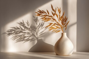 Sunlit vase with dried grasses