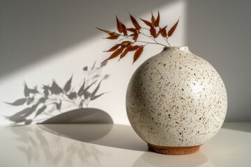Light-drenched vase with fall leaves