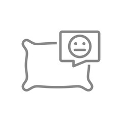 Pillow with neutral face in bubble speech line icon. Comfortable pillow for sleep symbol. Vector illustration.