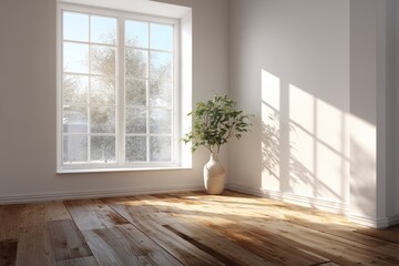 Sunny, empty room with large window